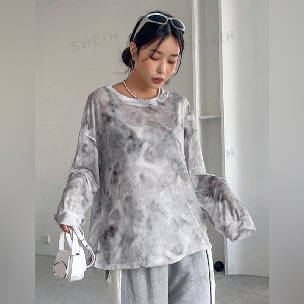 Tie Dye Drop Shoulder Oversized Mesh Top - Picture 3 of 6